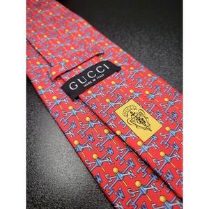 Gucci Men's Necktie Red Weather Vane Silk 3.75" x 58" Excellent